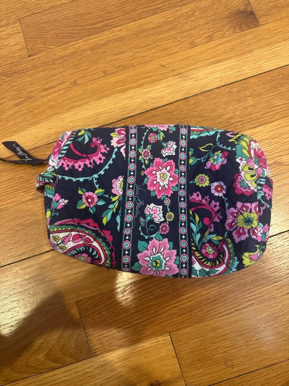 Vera Bradley Navy Floral Quilted Cosmetic Case with Pink Accents